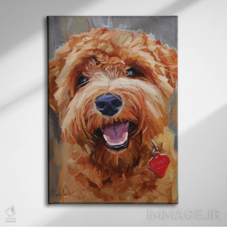 تابلو سگ زرد فرفری اثر الکس مووچون - نمای روبهرو روی دیوار