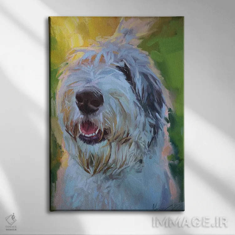 تابلو پرترهٔ بابتیل (سگ) اثر الکس مووچون - نمای روبهرو روی دیوار