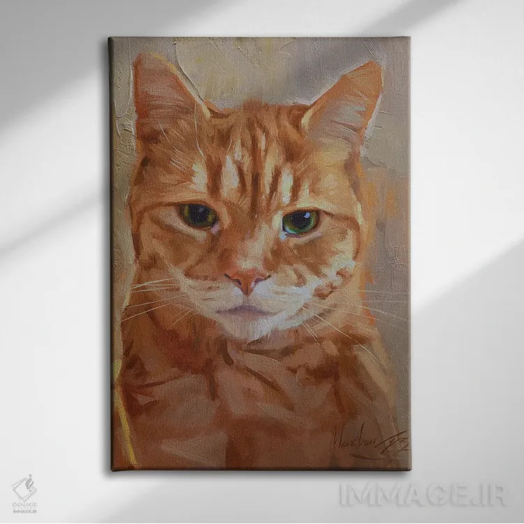 تابلو پرترهٔ گربهٔ قرمز اثر الکس مووچون - نمای روبهرو روی دیوار