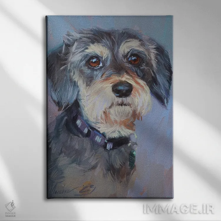 تابلو پرترهٔ اشنایزر (سگ) اثر الکس مووچون - نمای روبهرو روی دیوار