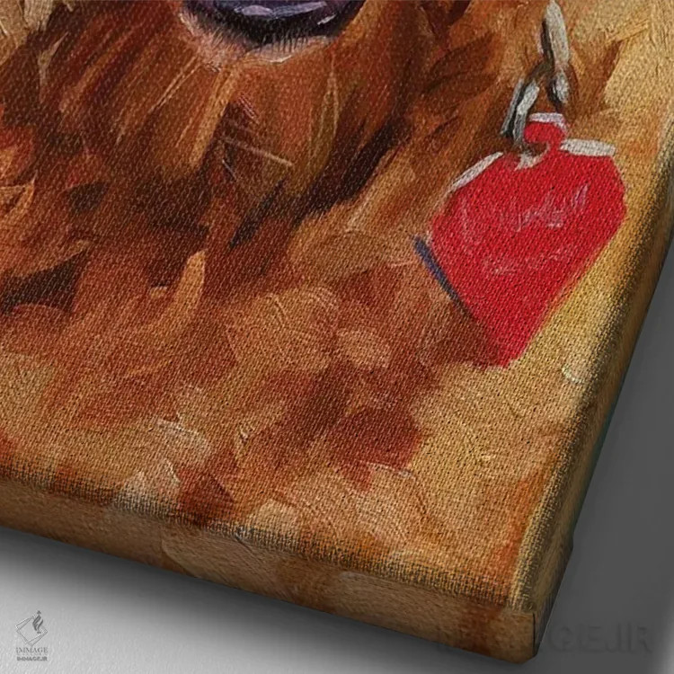 تابلو سگ زرد فرفری اثر الکس مووچون - نمای نزدیک بافت بوم