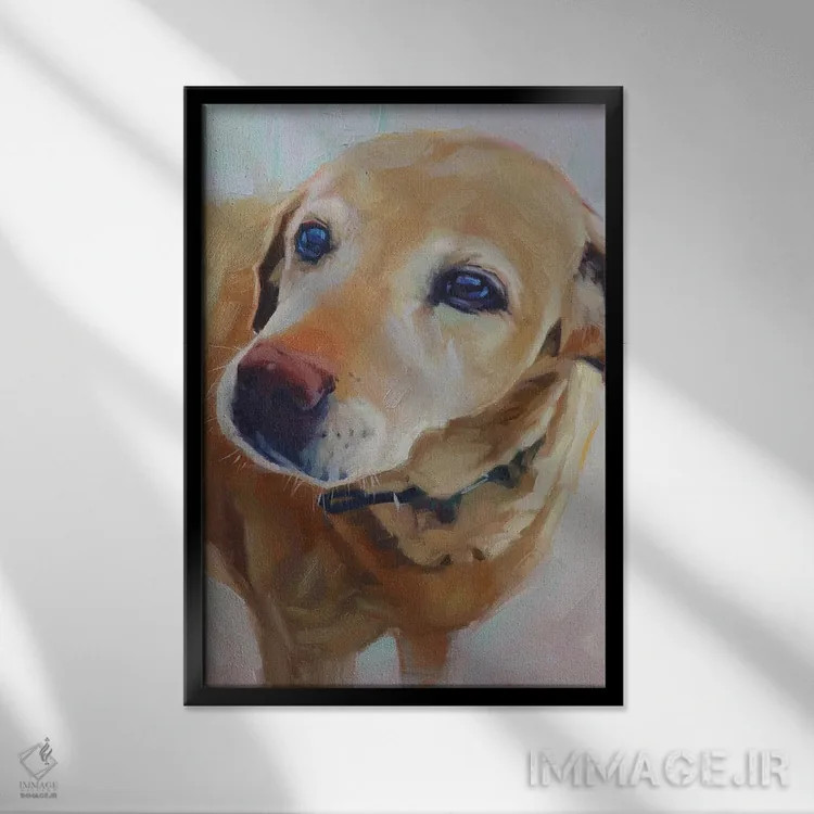 تابلو پرترهٔ لابرادور زرد اثر الکس مووچون - نمای قابدار مشکی