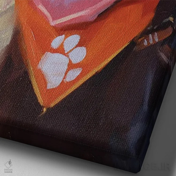 تابلو پرترهٔ لابرادور شکلاتی اثر الکس مووچون - نمای نزدیک بافت بوم