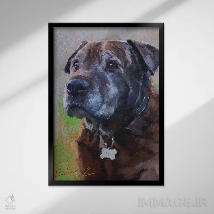 تابلو سگ قهوهای اثر الکس مووچون - نمای قابدار مشکی