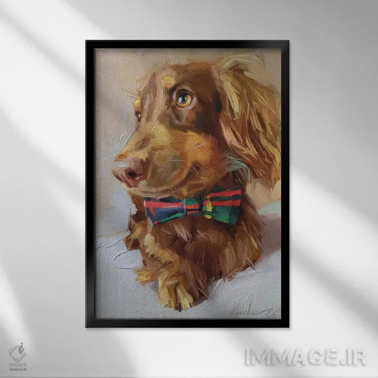 تابلو داشهوند کوچک (سگ سوسیس) اثر الکس مووچون - نمای قابدار مشکی