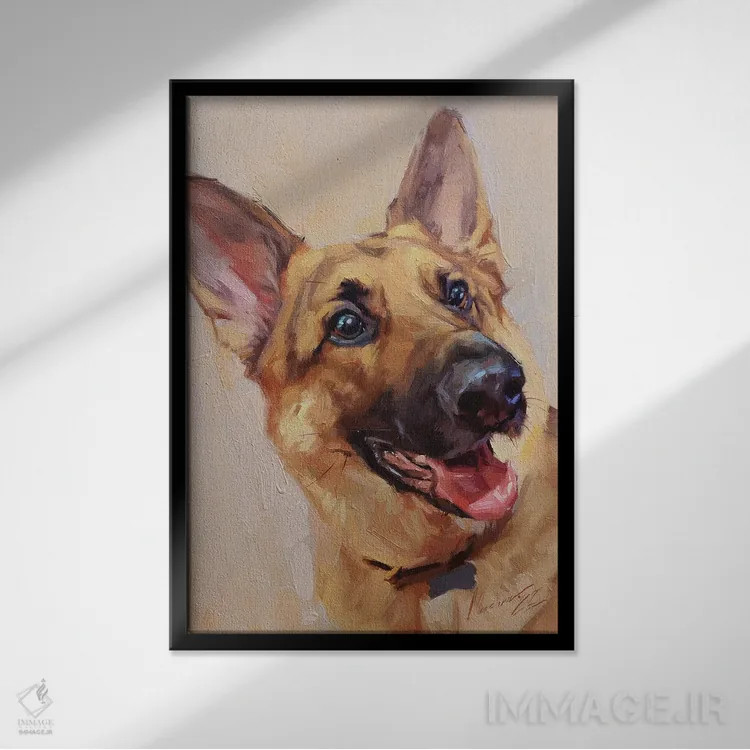 تابلو چوپان شاد (سگ گله) اثر الکس مووچون - نمای قابدار مشکی