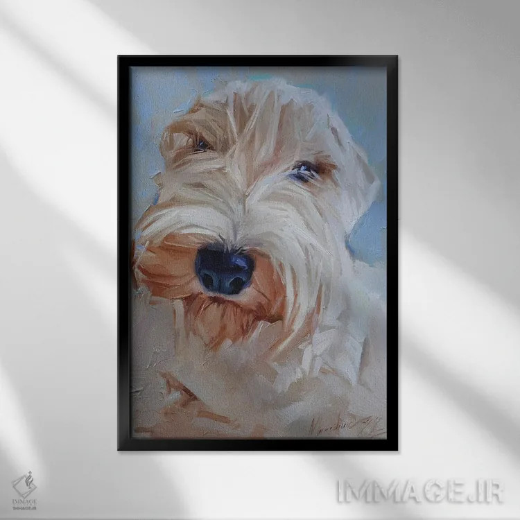 تابلو پرترهٔ سگ سفید اثر الکس مووچون - نمای قابدار مشکی