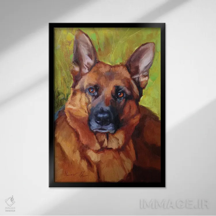 تابلو چوپان (سگ گله) اثر الکس مووچون - نمای قابدار مشکی