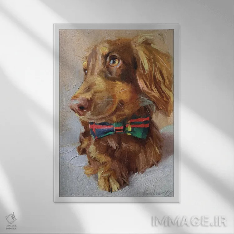 تابلو داشهوند کوچک (سگ سوسیس) اثر الکس مووچون - نمای قابدار سفید