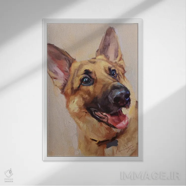 تابلو چوپان شاد (سگ گله) اثر الکس مووچون - نمای قابدار سفید