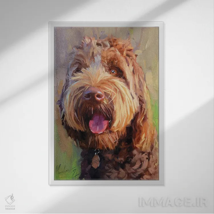 تابلو لابرادودل قهوهای (سگ) اثر الکس مووچون - نمای قابدار سفید
