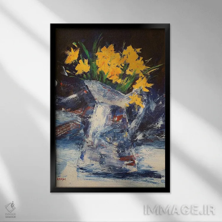 تابلو سطل نرگسهای زرد اثر اندرو مودی - نمای قابدار مشکی