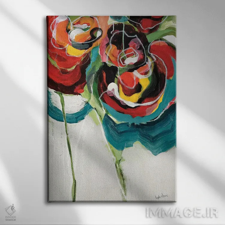 تابلو رز واسابی ۱ (نوعی گل) اثر آنجلا ماریـتز - نمای روبهرو روی دیوار