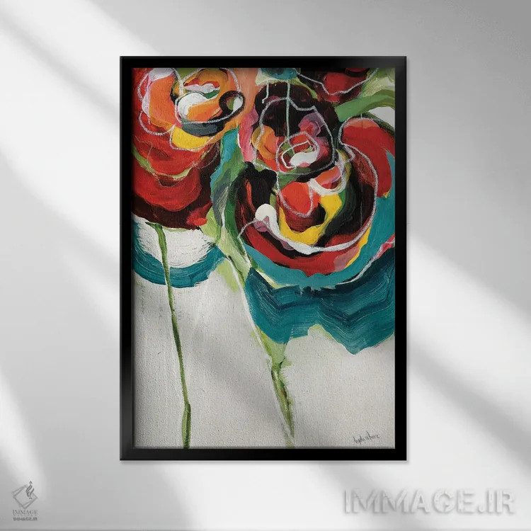 تابلو رز واسابی ۱ (نوعی گل) اثر آنجلا ماریـتز - نمای قابدار مشکی