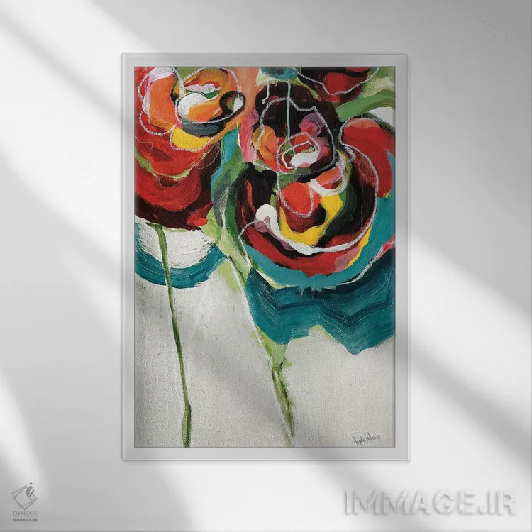 تابلو رز واسابی ۱ (نوعی گل) اثر آنجلا ماریـتز - نمای قابدار سفید