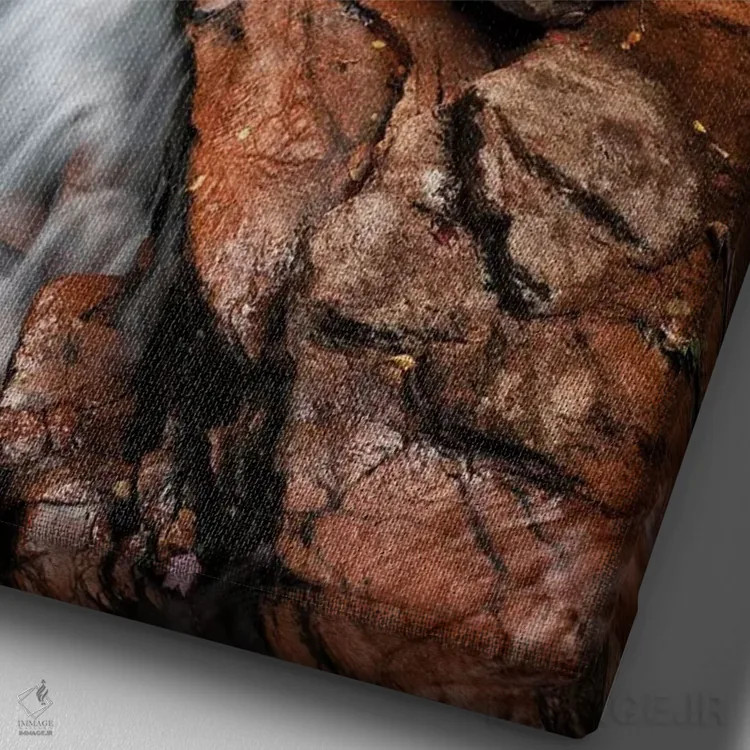 تابلو آمریکا، نیوهمپشایر، کوههای سفید، نمای پانورامای عمودی آبشار کولوسیوم اثر آن کالینز - نمای نزدیک بافت بوم