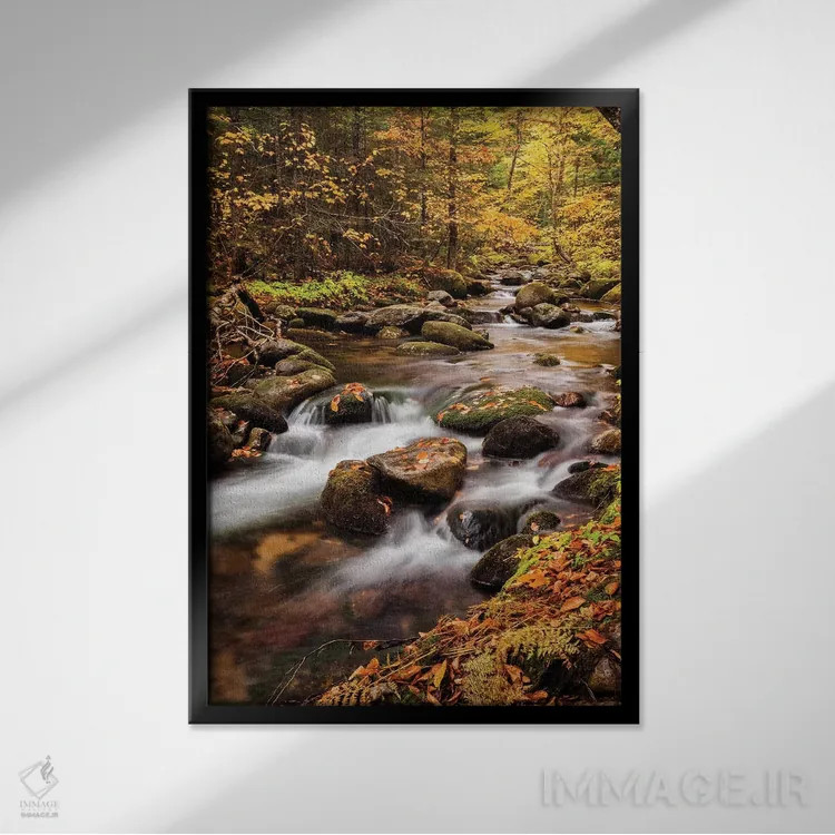 تابلو آمریکا، نیوهمپشایر، کوههای سفید، رنگهای پاییزی در بروک جفرسون ۲ اثر آن کالینز - نمای قابدار مشکی