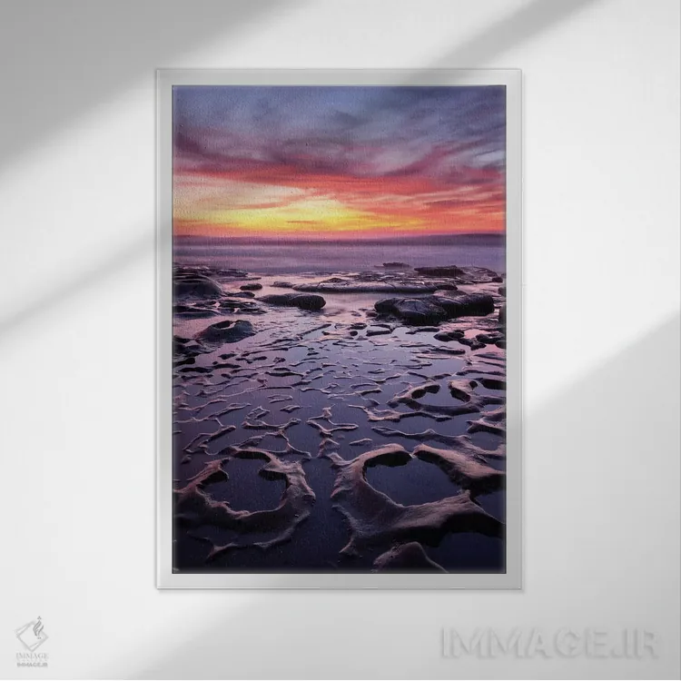 تابلو آمریکا، کالیفرنیا، لاجویا، غروب آفتاب در پارک بلوار ساحل اثر آن کالینز - نمای قابدار سفید