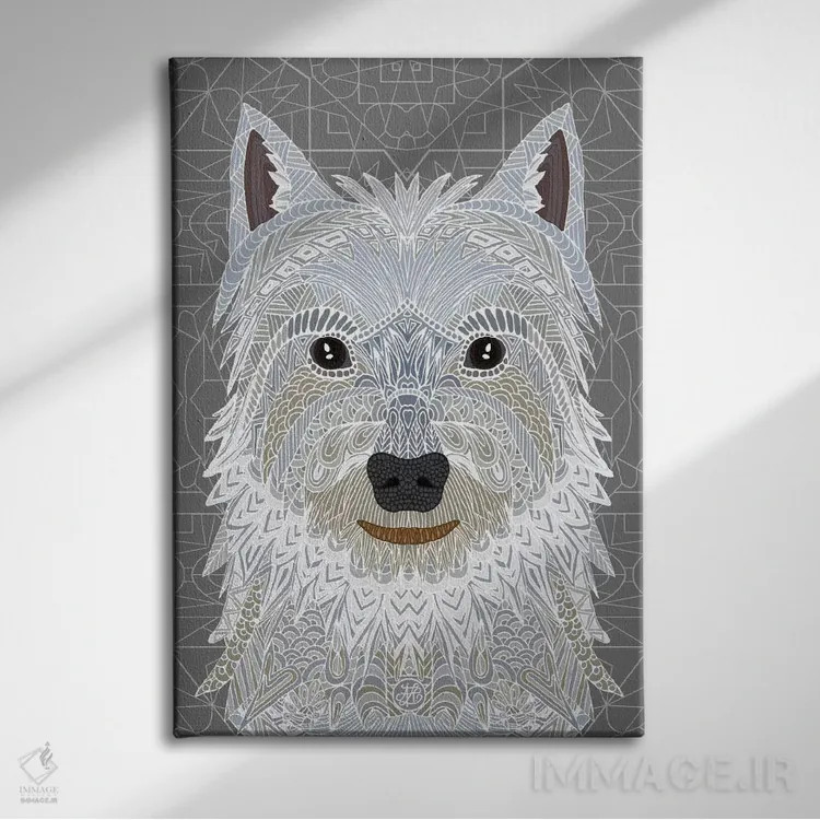 تابلو وستی (سگ نژاد وسترن هایلند) اثر آنجلیکا پارکر - نمای روبهرو روی دیوار