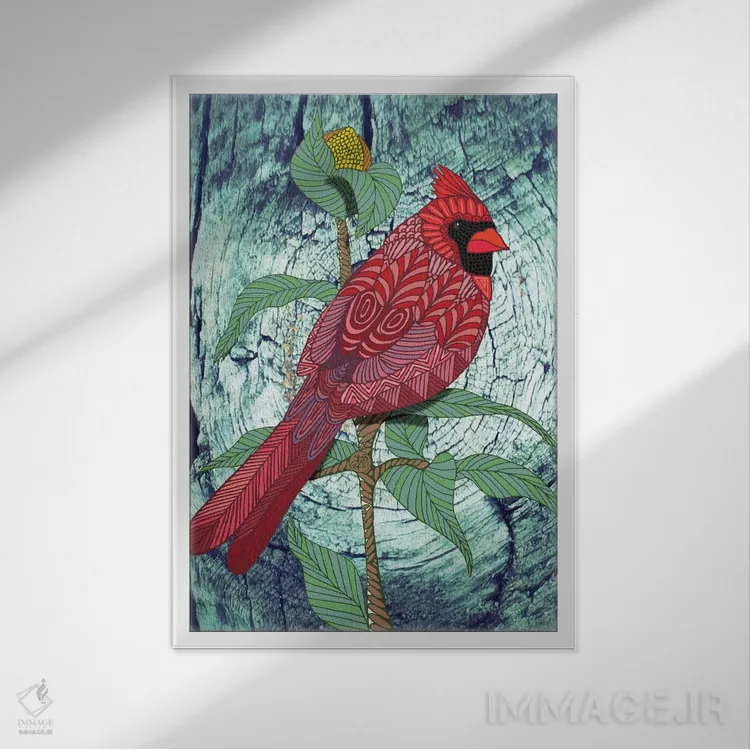 تابلو کارباورال ویرجینیا (پرنده) اثر آنجلیکا پارکر - نمای قابدار سفید