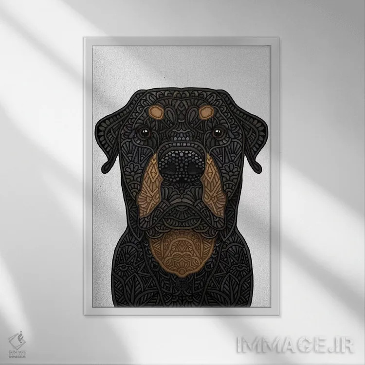 تابلو روتوایلر (نژاد سگ) اثر آنجلیکا پارکر - نمای قابدار سفید