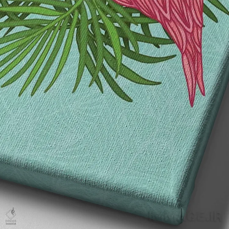 تابلو فلامینگوی صورتی گرمسیری اثر آنجلیکا پارکر - نمای نزدیک بافت بوم