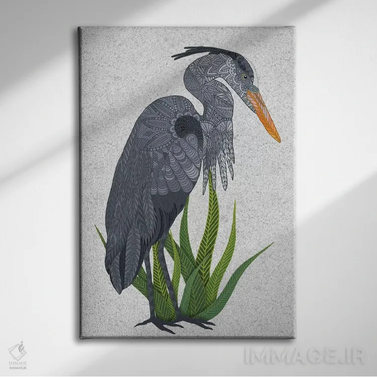 تابلو حواصیل آبی بزرگ اثر آنجلیکا پارکر - نمای روبهرو روی دیوار