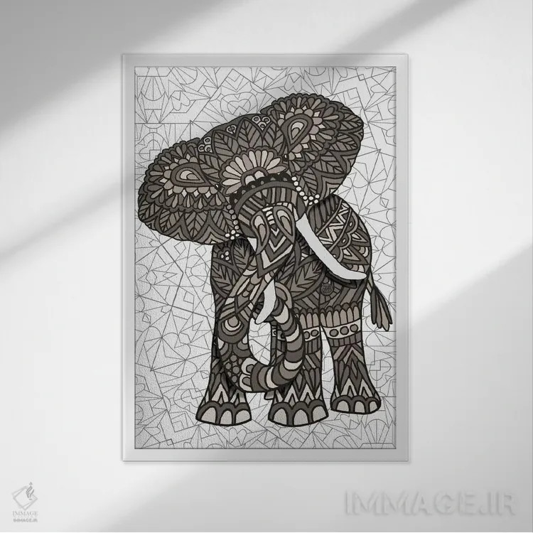 تابلو فیل اثر آنجلیکا پارکر - نمای قابدار سفید
