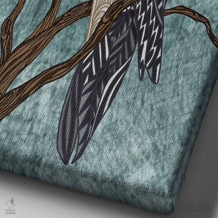 تابلو پرندهٔ دارکوب اثر آنجلیکا پارکر - نمای نزدیک بافت بوم