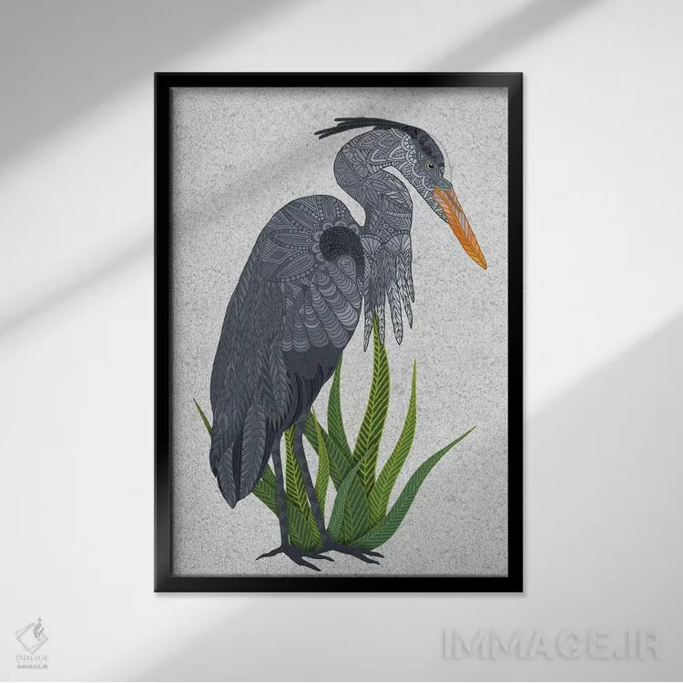 تابلو حواصیل آبی بزرگ اثر آنجلیکا پارکر - نمای قابدار مشکی