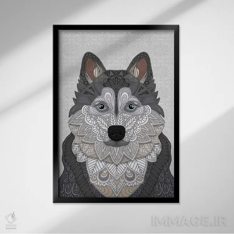 تابلو هاسکی (نژاد سگ) اثر آنجلیکا پارکر - نمای قابدار مشکی