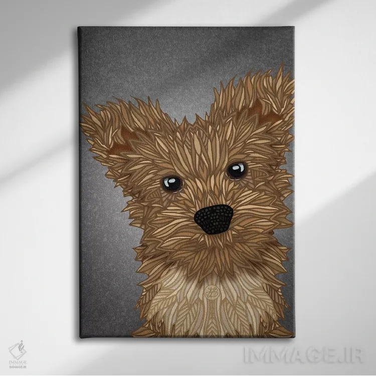 تابلو یورکی پو (سگ ترکیبی یورکشایر تریر و پودل) اثر آنجلیکا پارکر - نمای روبهرو روی دیوار