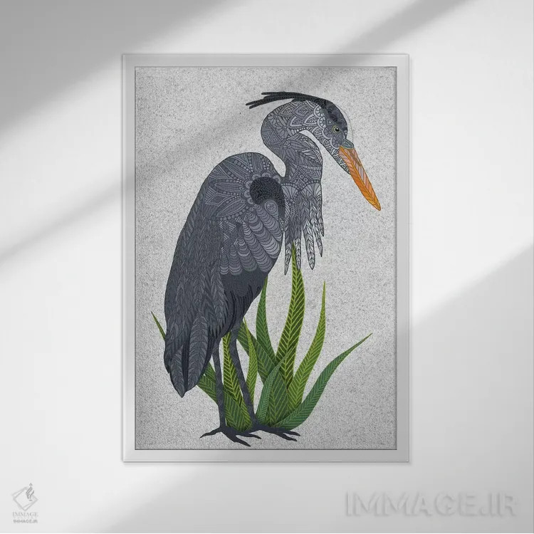 تابلو حواصیل آبی بزرگ اثر آنجلیکا پارکر - نمای قابدار سفید