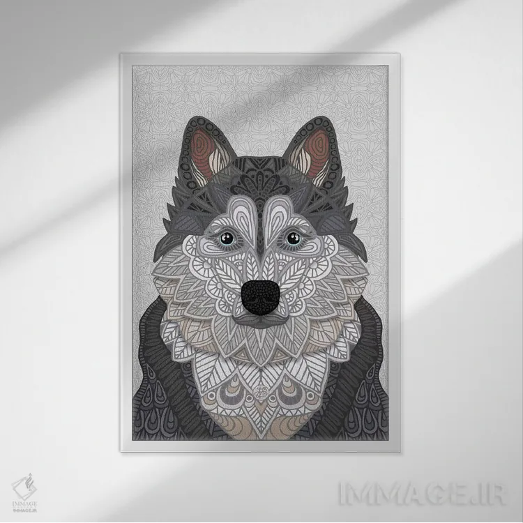 تابلو هاسکی (نژاد سگ) اثر آنجلیکا پارکر - نمای قابدار سفید