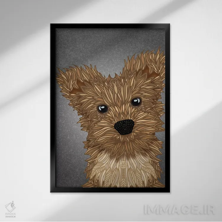 تابلو یورکی پو (سگ ترکیبی یورکشایر تریر و پودل) اثر آنجلیکا پارکر - نمای قابدار مشکی