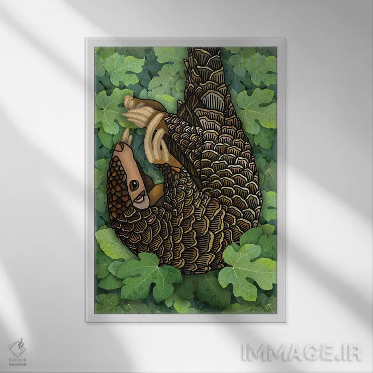 تابلو پانگولین اثر آنجلیکا پارکر - نمای قابدار سفید