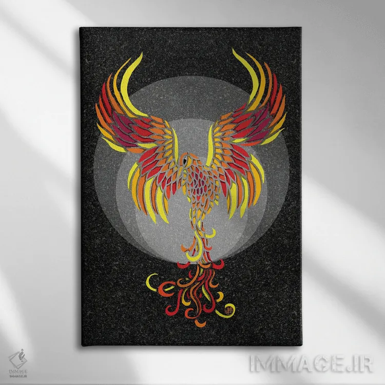 تابلو ققنوس آتشین اثر آنجلیکا پارکر - نمای روبهرو روی دیوار