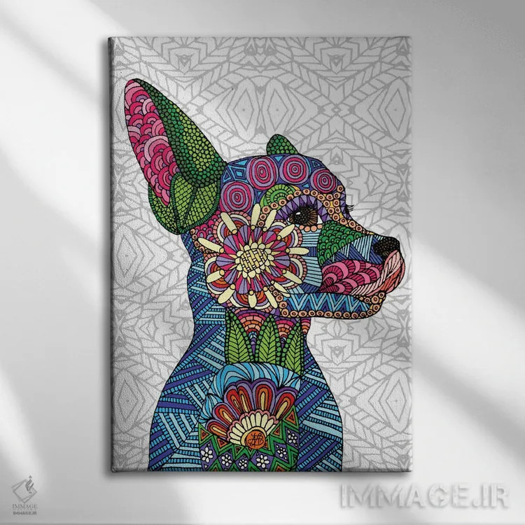 تابلو تولهسگ هنر مردمی اثر آنجلیکا پارکر - نمای روبهرو روی دیوار