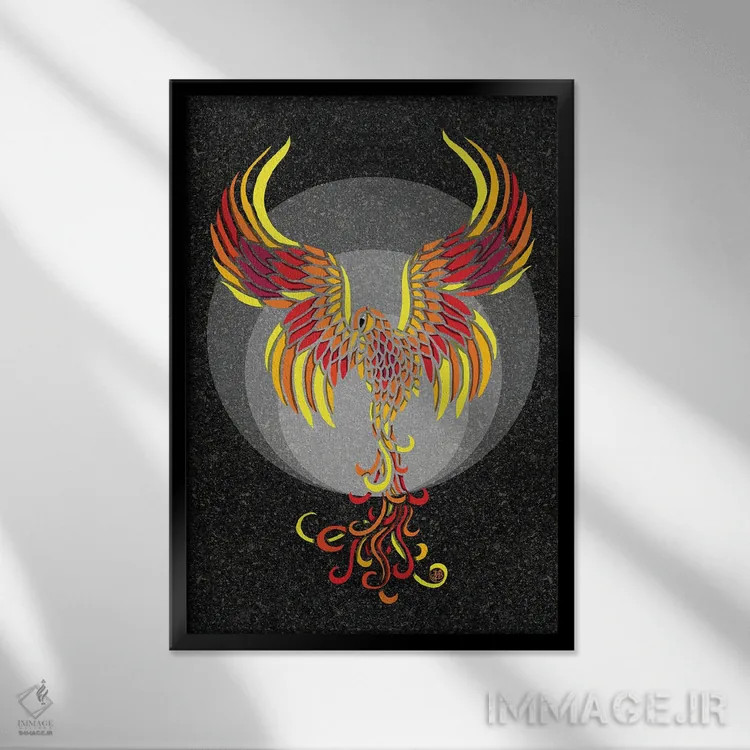 تابلو ققنوس آتشین اثر آنجلیکا پارکر - نمای قابدار مشکی