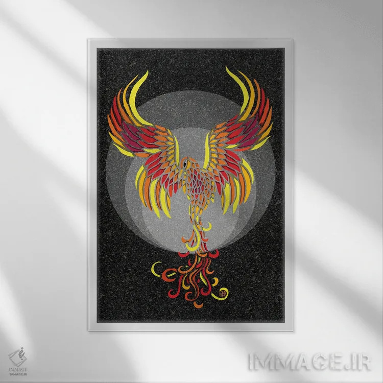 تابلو ققنوس آتشین اثر آنجلیکا پارکر - نمای قابدار سفید