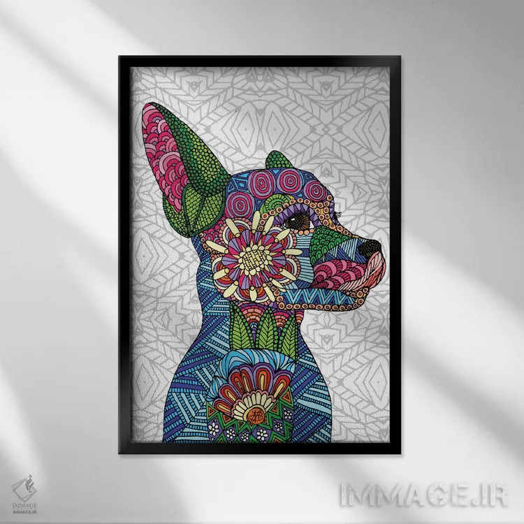 تابلو تولهسگ هنر مردمی اثر آنجلیکا پارکر - نمای قابدار مشکی