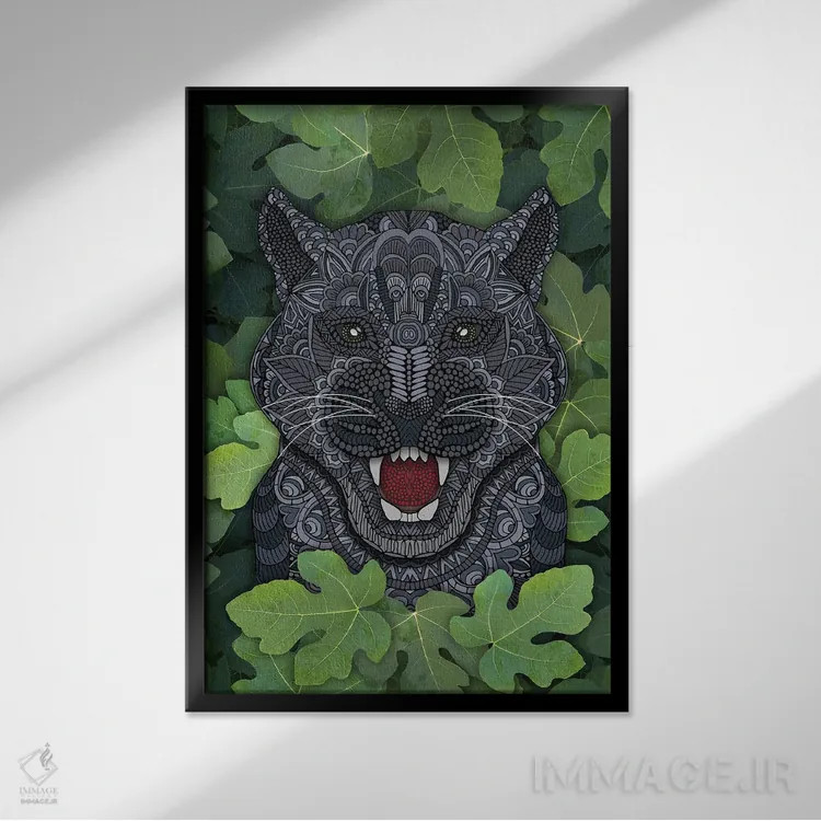 تابلو پلنگ سیاه جنگلی اثر آنجلیکا پارکر - نمای قابدار مشکی