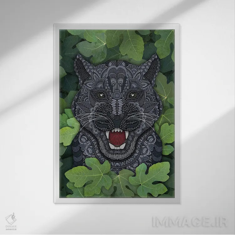 تابلو پلنگ سیاه جنگلی اثر آنجلیکا پارکر - نمای قابدار سفید