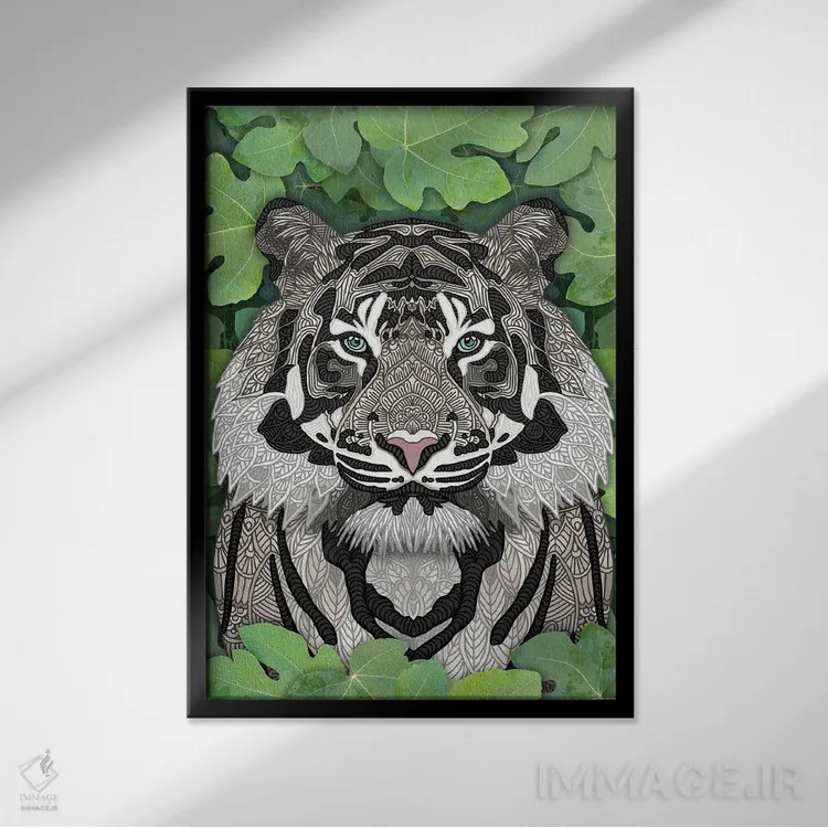 تابلو ببر سفید جنگلی اثر آنجلیکا پارکر - نمای قابدار مشکی