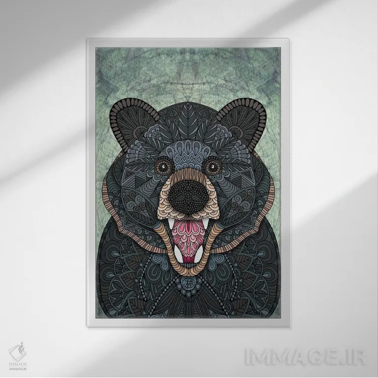 تابلو خرس سیاه تزئینی اثر آنجلیکا پارکر - نمای قابدار سفید