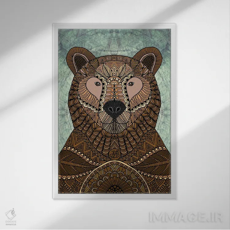 تابلو خرس قهوهای تزئینی اثر آنجلیکا پارکر - نمای قابدار سفید