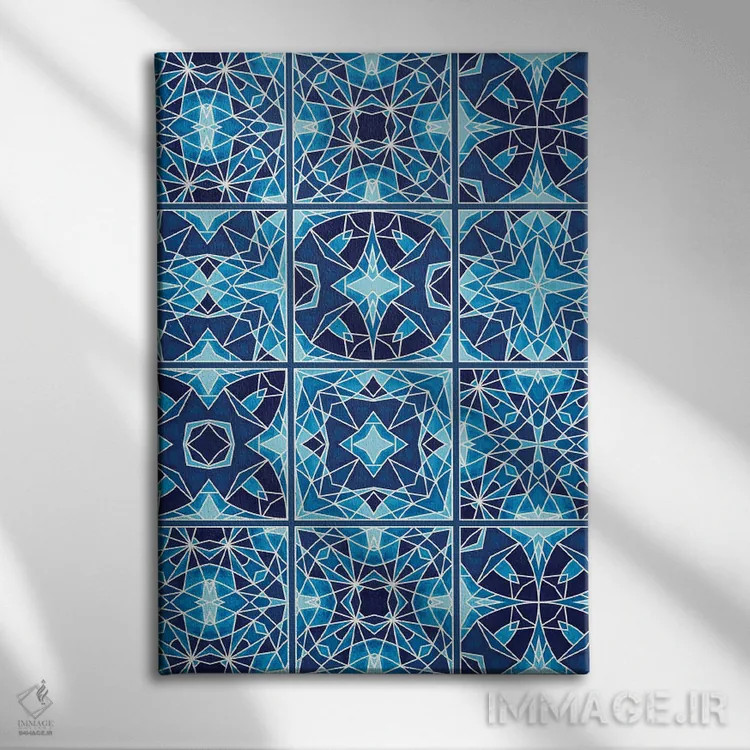 تابلو کاشیهای آبی اثر آنجلیکا پارکر - نمای روبهرو روی دیوار