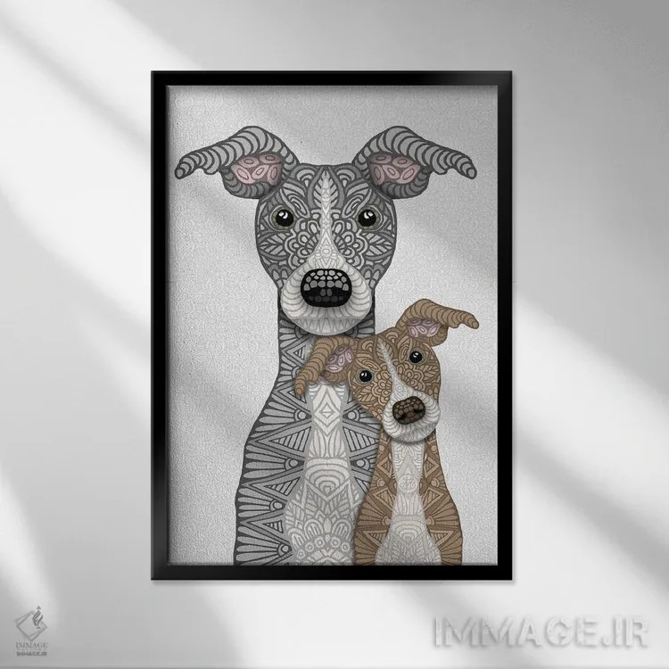 تابلو آبی و آهویی اثر آنجلیکا پارکر - نمای قابدار مشکی