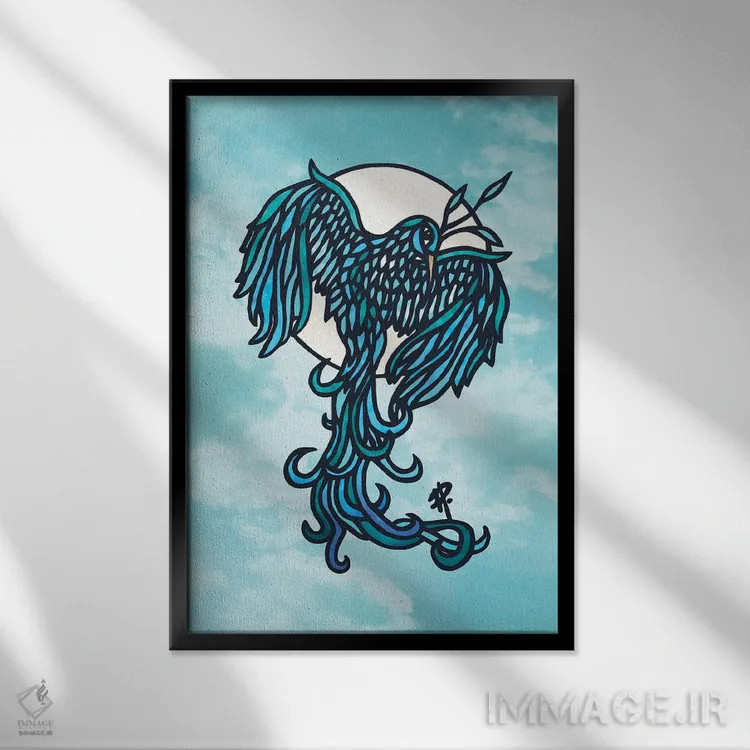 تابلو پرنده آبی اثر آنجلیکا پارکر - نمای قابدار مشکی