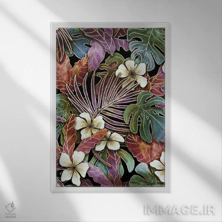 تابلو باغ مرموز گرمسیری اثر آنجلیکا پارکر - نمای قابدار سفید